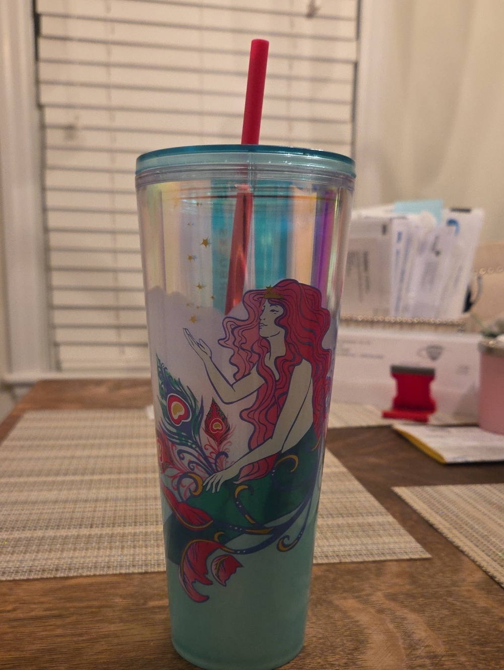 Starbucks Iridescent Mermaid Tumbler with Straw - Teal and Pink